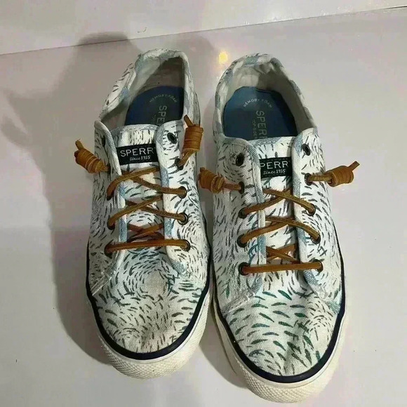 Sperry Top Sider STS95229 white Blue canvas sneakers Women’s size 10 - Picture 1 of 8